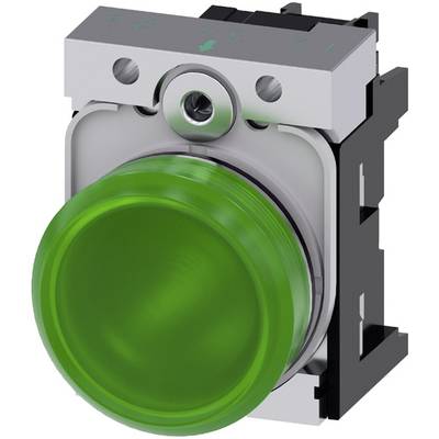 A green push button, commonly used in industrial control systems, mounted in a rectangular enclosure with a grey frame and metal fixings.