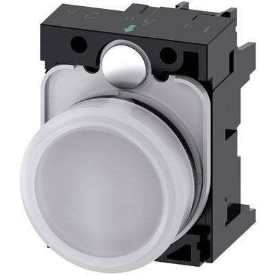 A round, silver push button in a black housing. It is designed for industrial use and appears robust.