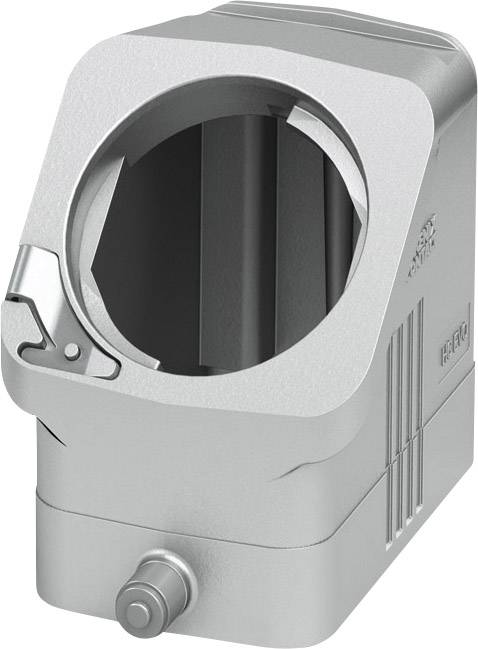 Metal casing with a cylindrical cavity, rounded edges and visible fastening elements, possibly part of a mechanical component.