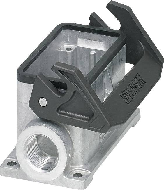 Metallic socket housing with a black, removable handle. Four holes at the base for screw mounting.