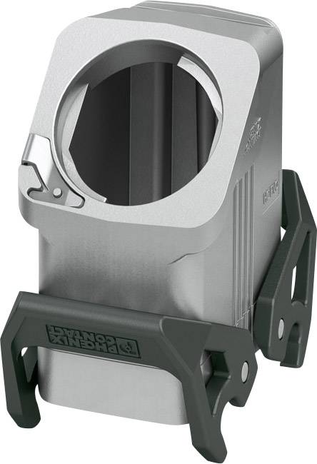 Metal clamp holder for industrial applications, with rectangular aperture and securing mechanism, supports safe fixation.