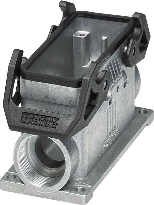 Industrial rectangular connector housings with black seals and circular connections, used for electrical connections.