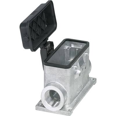 Metal enclosure with an open plastic lid, demonstrating a robust design for industrial or electrical applications.