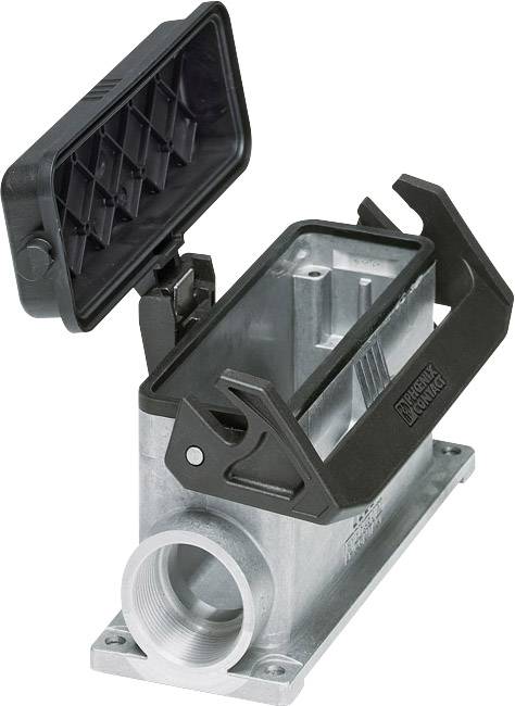 Metallic rectangular enclosure with an open lid and black handle, suitable for cable connections and industrial applications.