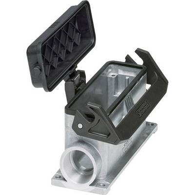 Metallic rectangular enclosure with an open lid and black handle, suitable for cable connections and industrial applications.