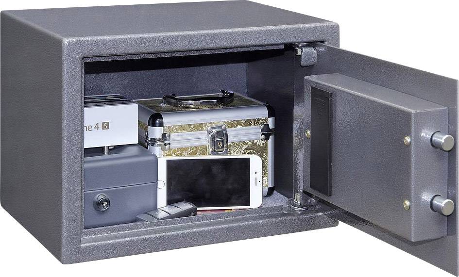Open safe with a smartphone, small box, USB stick and jewellery box. Suitable for storing valuables.