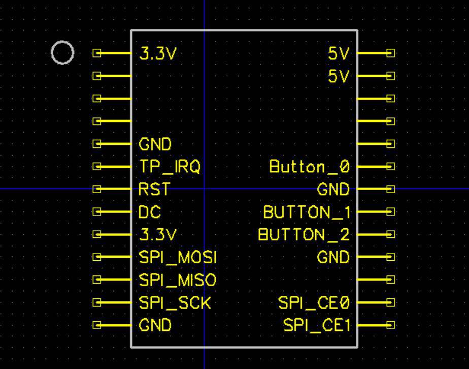 Circuit diagram of a microcontroller with connections for 3.3V, 5V, GND, SPI and buttons 0-2.