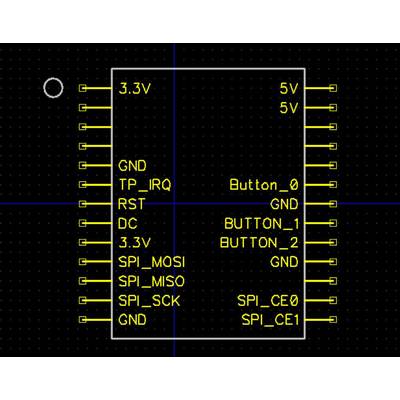 Circuit diagram of a microcontroller with connections for 3.3V, 5V, GND, SPI and buttons 0-2.