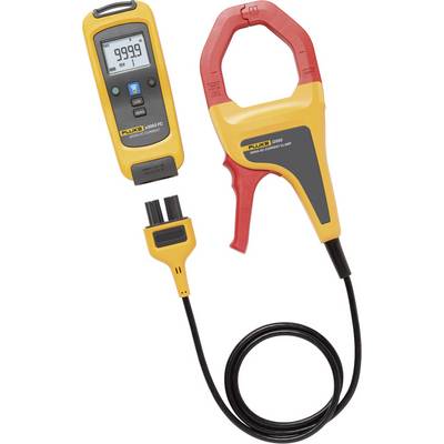 Ammeter with digital display for measurements. One clamp connects to the main device via a cable.