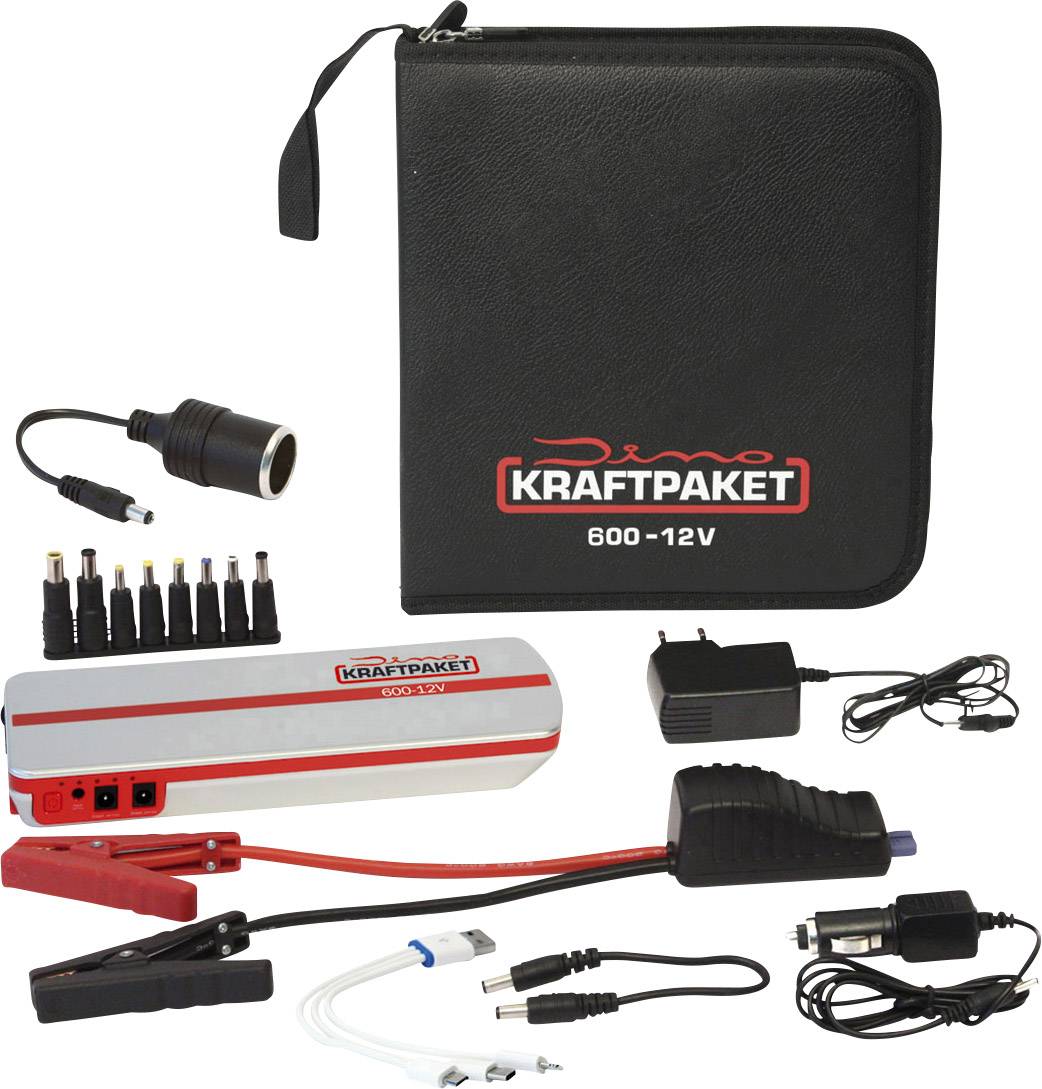 Dino KRAFTPAKET Quick start system 136102 Jump start current (12 V)=300 A 2 x 12 V output, 2 x USB slot, Polarity and circuit protection, SOS beacon, SOC
