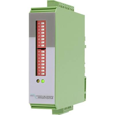 A green electronic device with red numerical displays (1-8) and the 'motrona' logo at the bottom.