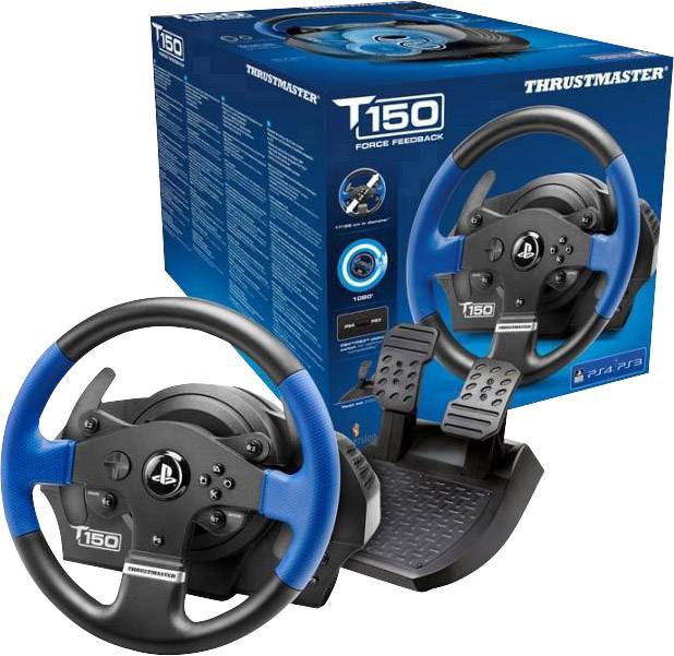 Thrustmaster T150 RS Force Feedback Steering wheel USB 2.0 PlayStation 3, PlayStation 4, PC Black/blue incl. foot pedals