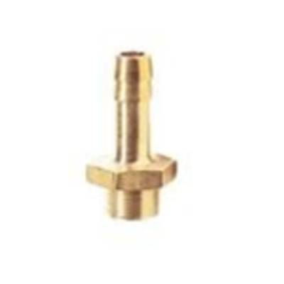 Brass hose connector, male, with hexagonal base, suitable for connection to flexible hoses.