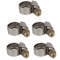Six stainless steel hose clamps arranged in two rows. The clamps are designed to secure hoses to connections.