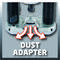 Router accessories with dust adapter and two flexible hoses. The 'Dust Adapter' text highlights the product's function.
