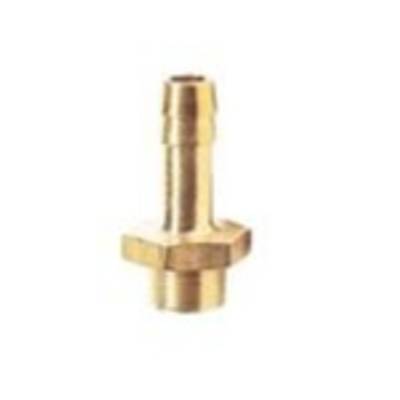 Brass hose nozzle with external thread, suitable for connecting hoses to fittings in plumbing or irrigation systems.