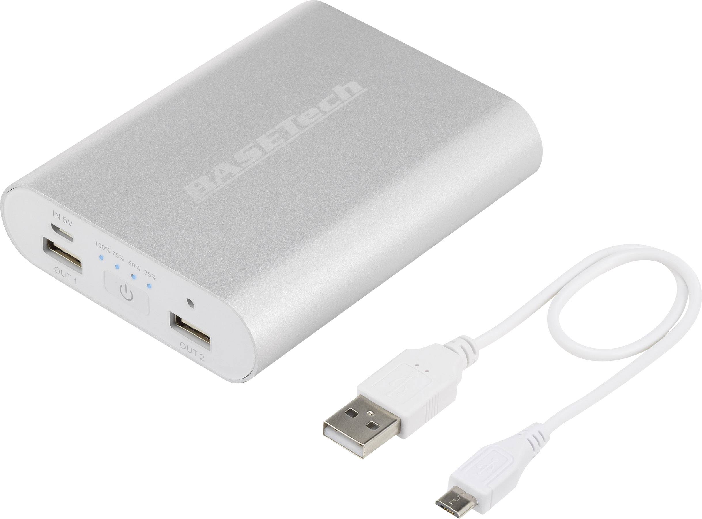 Basetech BTP-3 Power bank 10400 mAh Li-ion Silver, White-1