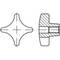 Technical drawing of a cross-shaped connecting element with cross-section view. Shows form and structure in front and side elevations.