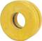 Yellow, flat, ring-shaped object with a round hole in the centre, resembling a wheel. Surface texture slightly rough.