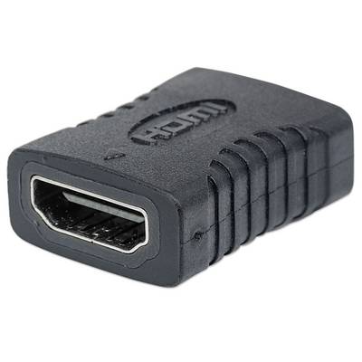 A black HDMI adapter with a female port. It has a ribbed surface for improved grip.
