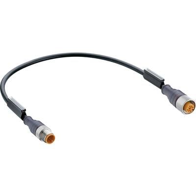 'A black cable with two round connectors at each end, one with four pins and the other with a socket.'