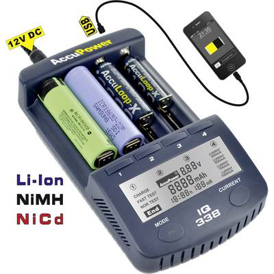 AccuPower IQ338 Charger for cylindrical cells NiCd, NiMH, Li-ion 10340, 10350, 10440, 10500, 12500, 12650, 13500, 13650,-2
