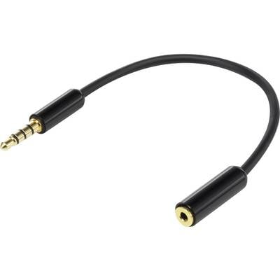Black audio cable with a 3.5mm jack plug on the left and a socket on the right.