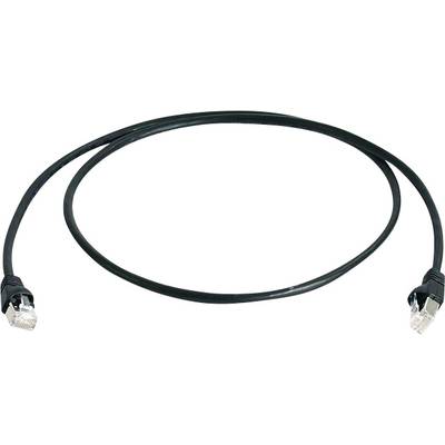 Black network cable with RJ-45 connectors at both ends, on a neutral background.