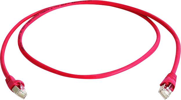 Red Ethernet cable with two RJ-45 connectors at the ends, suitable for network and internet connections.