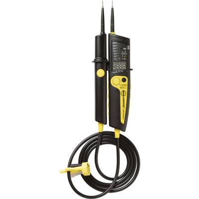 Electronic voltage tester with two test probes and digital display, used for measuring electrical voltage.