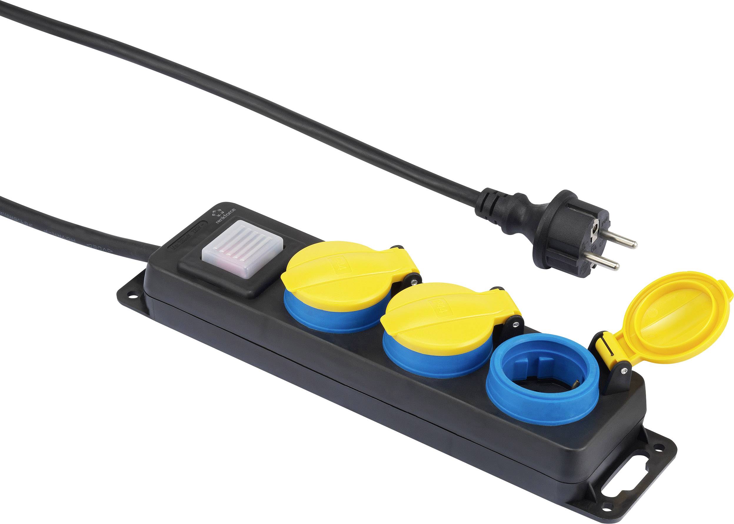 Renkforce 350E-CMB Power strip (+ switch) 3x Black, Yellow, Blue PG connector 1 pc(s)