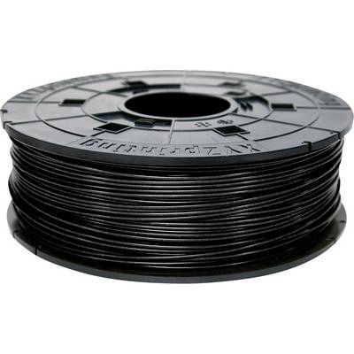 Black spool of 3D printer filament, specifically designed for use in 3D printing machines.