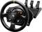 Steering wheel and pedal set for racing simulations, black, with multiple buttons.