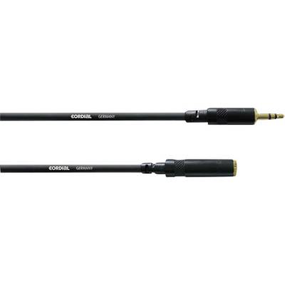 Two black audio cables by Cordial, one with a jack plug and one with a socket, both printed with 'GERMANY'.