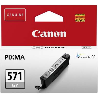 'Canon PIXMA 571 GY Ink Cartridge' packaging, 'ChromaLife100'.<br><br>Note: The translation is essentially the same as the original, with minor language adjustments to British English, such as changing 'Tintenpatrone' to 'Ink Cartridge'.