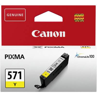 Canon Printer Cartridge PIXMA 571 Y in Yellow, compatible with Canon ChromaLife100 System, in original red packaging.