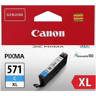 Canon PIXMA 571 C XL Printer Cartridge, genuine packaging, ChromaLife100, cyan, for high-quality photo printing.