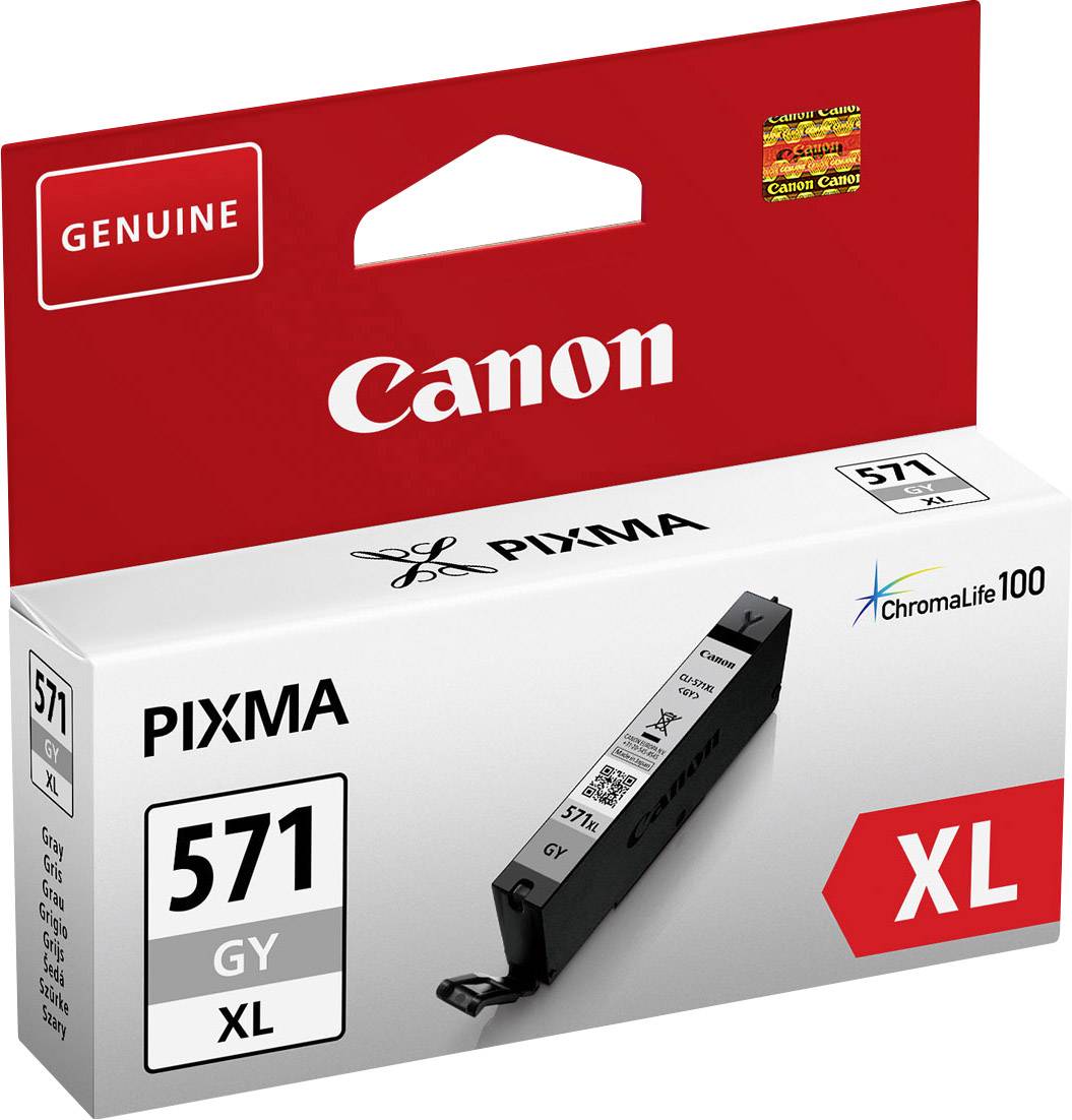Canon Printer Cartridge Model 'CLI-571 GY XL', grey ink, high capacity, suitable for Canon PIXMA printers.