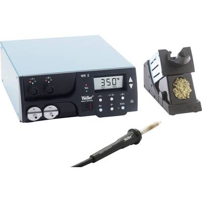 Soldering station with digital display showing '350°C'. Includes soldering iron, stand and cleaning sponge.