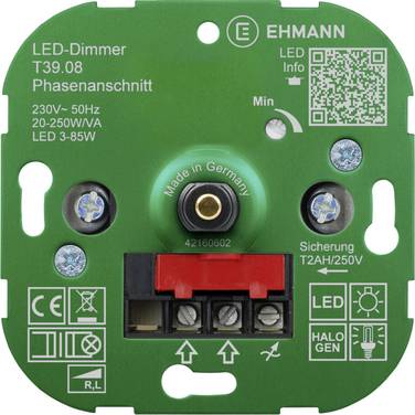 Ehmann 3900x0800 Flush-mount dimmer Suitable for light bulbs: LED bulb, Energy saving bulb, Halogen lamp, Light bulb