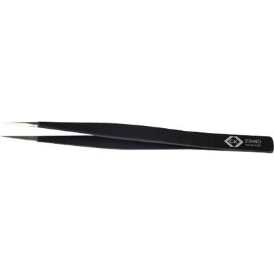 Black tweezers with pointed tips, model number '23460', printed on the tweezers. Brand logo in white.