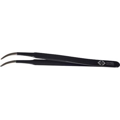 Black precision tweezers with curved tips, suitable for fine work, with printed logo and model number.