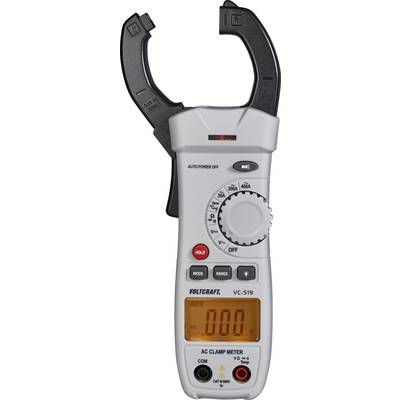 A digital electricity meter with clamp sensor and display, showing voltage and current measurements, model VOLTCRAFT VC-S19.
