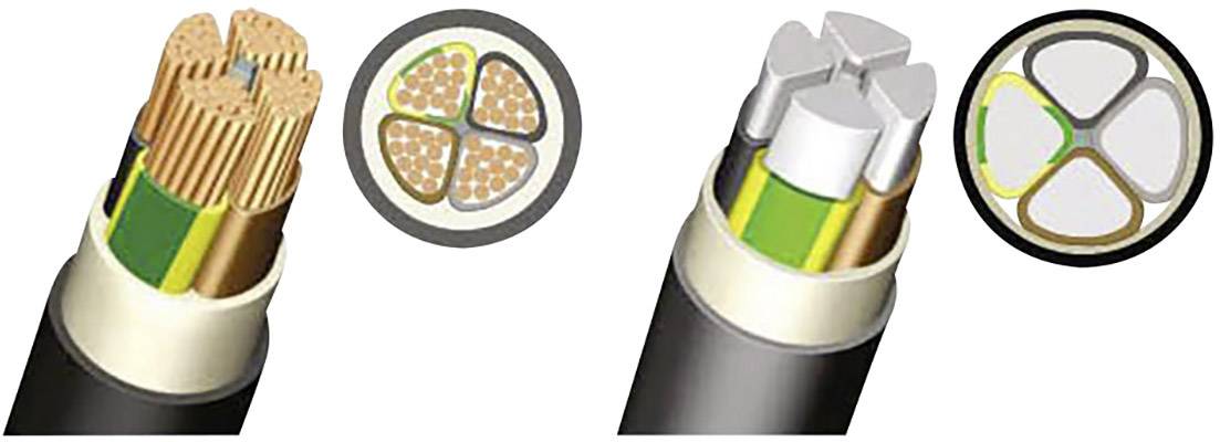 Figure shows the cross-section of electrical cables with different construction features and insulation structures.