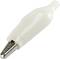 A white crocodile clip with metal jaws, commonly used for electrical connections. It has an insulating protective cap.