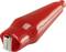 Red crocodile clip cover, made of plastic, protects against short circuits and electric shocks during electrical connections.