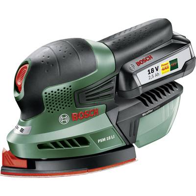 Cordless multifunction sander incl. rechargeables  18 V 2.5 Ah Bosch Home and Garden PSM 18 LI 06033A1303 93 x 93 x 93 m