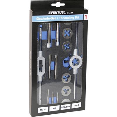 'Thread repair and manufacturing set, includes threading die and tap. Suitable for various thread sizes.'