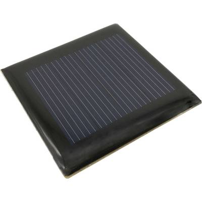 Small square solar panel with a dark blue surface and thin white lines for generating energy from sunlight.