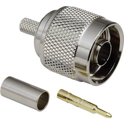 Socket connection with a metallic housing and a gold-coloured contact pin.